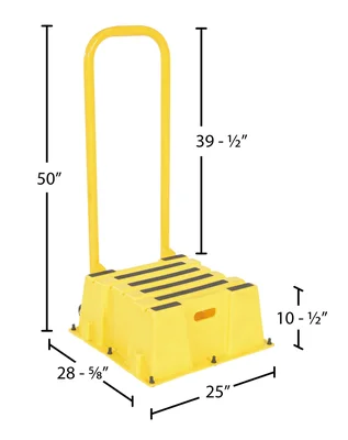 Vestil Polyethylene Nestable with Handrails Casters 1 Step 500 Lb. Capacity Yellow - dimensional drawing