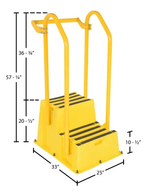 Vestil Polyethylene Nestable with Hand and Back Rails 2 Step 500 Lb. Capacity Yellow - dimensional drawing