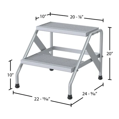 Vestil Aluminum 2 Step Knock Down Stand 500 Lb. Capacity Silver - dimensional drawing