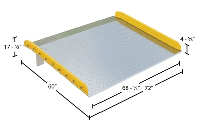 Vestil Aluminum Dock Board Steel Curb 72 In. x 60 In. 10,000 Lb. Capacity Silver - dimensional drawing