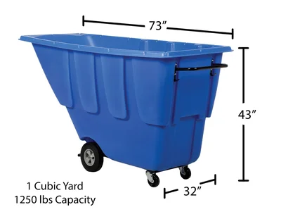 Vestil Plastic Medium Duty Tilt Truck 1 Cubic Yard 1250 Lb. Capacity Blue - dimensional drawing