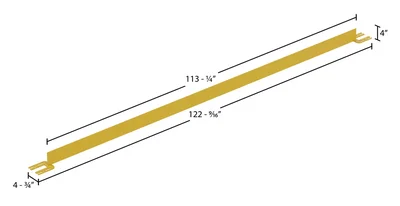 Vestil Steel Toe Board for Pipe Safety Railing 10 Ft. Length Yellow - dimensional drawing