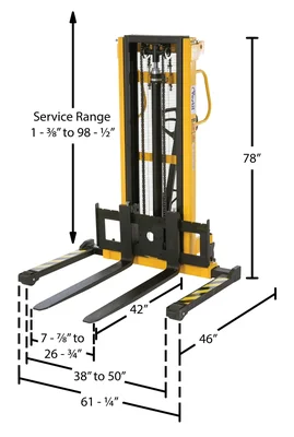 Vestil VHPS-2200-AA Steel Manual Stacker Adjustable Forks/Legs - dimensional drawing