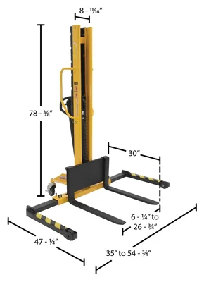 Vestil VHPS-NM-1000-AA Steel Manual Stacker Narrow Mast Adjustable - dimensional drawing