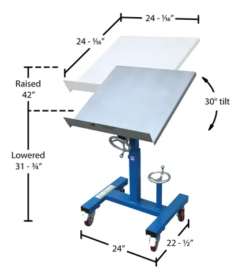 WT-2424 MOBILE TILTING WORK TABLE 300 LB 24 X 24 - dimensional drawing