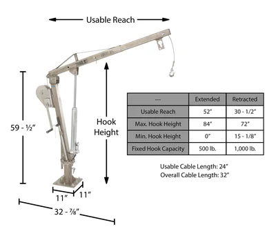 Vestil WTJ-2-SS Stainless Steel Winch Truck Jib Crane - dimensional drawing