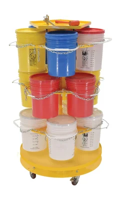 Vestil Steel 5 Gallon Pail Carousel Rack, 15 Pails W/ Casters 350 lbs. Capacity Per Shelf Yellow