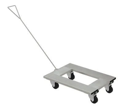 Vestil Aluminum Channel Dolly with Handle 18 In. x 24 In. Deck with Hard Rubber Casters 900 Lb. Capacity Silver