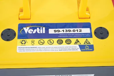 Vestil AGM-UPG-SL-2-12V stacker with powered lift shown from an alternate angle