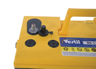 Vestil AGM-UPG-SL-2-12V stacker with powered lift shown from an alternate angle