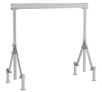 Vestil Aluminum Adjustable Height Gantry Crane With Adjustable Leveling Option 12 Ft. Wide X 12 Ft. Max Usable Height 2,000 Lb. Capacity Silver