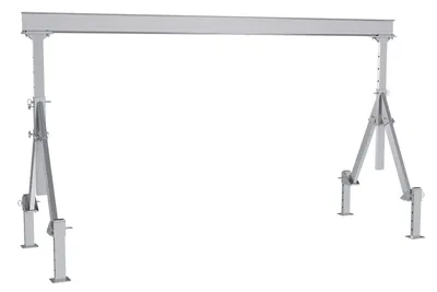 Vestil Aluminum Adjustable Height Gantry Crane With Adjustable Leveling Option 15 Ft. Wide X 8 Ft. Max Usable Height 2,000 Lb. Capacity Silver