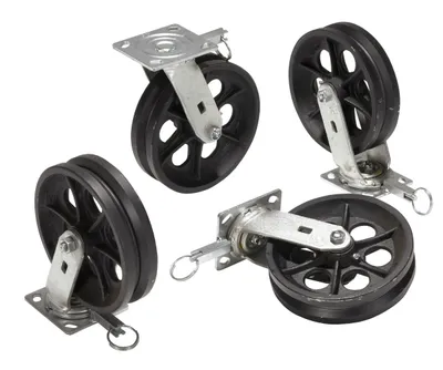 Vestil Cast Iron Swivel V-Groove Casters With 4-Position Lock 8 In. x 2 In. For Aluminum Gantry Crane Models 2,000 Lb. Capacity
