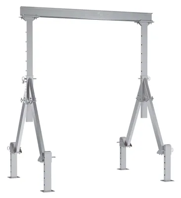 Vestil Aluminum Adjustable Height Gantry Crane With Adjustable Leveling Option 8 Ft. Wide X 8 Ft. Max Usable Height 2,000 Lb. Capacity Silver