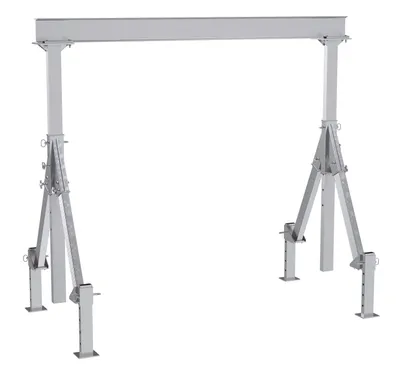 Vestil Aluminum Adjustable Height Gantry Crane With Adjustable Leveling Option 10 Ft. Wide x 10 Ft. Max Usable Height 4,000 Lb. Capacity Silver