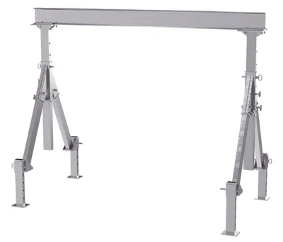 Vestil Aluminum Adjustable Height Gantry Crane With Adjustable Leveling Option 10 Ft. Wide x 8 Ft. Max Usable Height 4,000 Lb. Capacity Silver