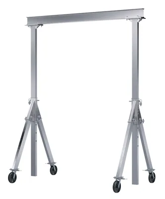 Vestil Aluminum Adjustable Height Gantry Crane with V-Groove Ductile Steel Casters 12 Ft. Wide x 10 Ft. Max Usable Height 4,000 Lb. Capacity Silver