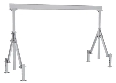 Vestil Aluminum Adjustable Height Gantry Crane With Adjustable Leveling Option 15 Ft. Wide X 10 Ft. Max Usable Height 4,000 Lb. Capacity Silver