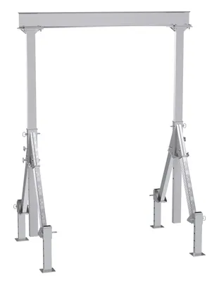 Vestil Aluminum Adjustable Height Gantry Crane With Adjustable Leveling Option 8 Ft. Wide x 12 Ft. Max Usable Height 4,000 Lb. Capacity Silver