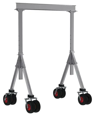 Vestil Aluminum Adjustable Height Gantry Crane with Pneumatic Rubber Casters 8 Ft. Wide x 8 Ft. Max Usable Height 4,000 Lb. Capacity Silver