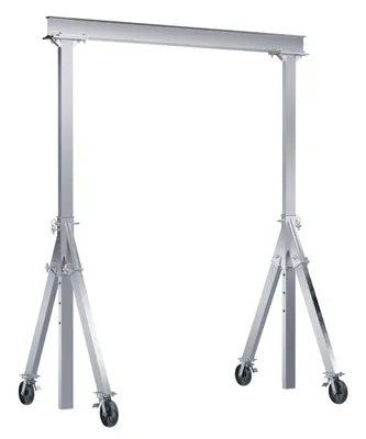 Vestil Aluminum Adjustable Height Gantry Crane with Total Locking Phenolic Casters 8 Ft. Wide x 8 Ft. Max Usable Height 4,000 Lb. Capacity Silver