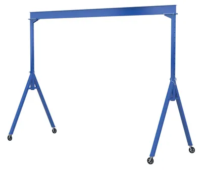 Vestil Steel Adjustable Height Gantry Crane with V-Groove Cast Iron Casters 15 Ft. Wide x 9 Ft. Max Usable Height 2,000 Lb. Capacity Blue