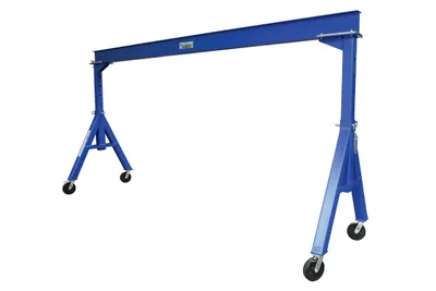 Vestil Steel Adjustable Height Gantry Crane with Phenolic Casters 15 Ft.Wide x 7 Ft. Max Usable Height 4,000 Lb. Capacity Blue