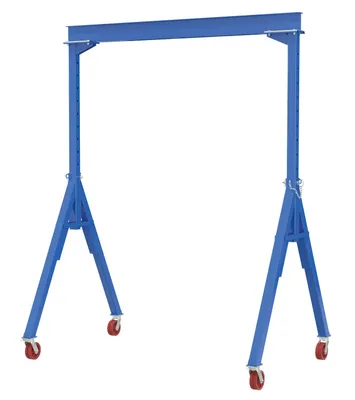 Vestil Steel Adjustable Height Gantry Crane with V-Groove Cast Iron Casters 15 Ft. Wide x 9 Ft. Max Usable Height 6,000 Lb. Capacity Blue