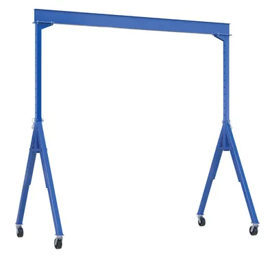 Vestil Steel Adjustable Height Gantry Crane with Total Locking Phenolic Casters 15 Ft. Wide x 9 Ft. Max Usable Height 8,000 Lb. Capacity Blue