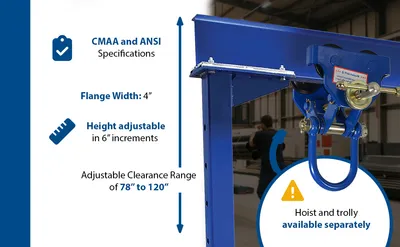 Vestil AHSN-2-15-10-VG adjustable steel gantry cranes with v-groove casters - knockdown feature highlights