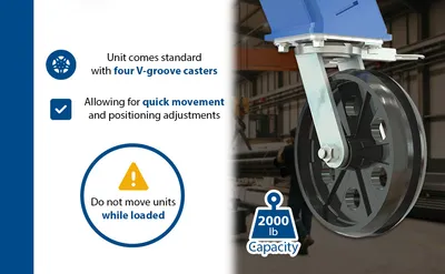 Vestil AHSN-2-15-10-VG adjustable steel gantry cranes with v-groove casters - knockdown feature highlights