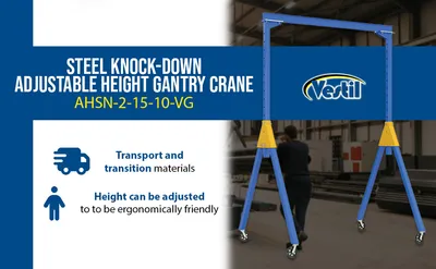 Vestil AHSN-2-15-10-VG adjustable steel gantry cranes with v-groove casters - knockdown feature highlights