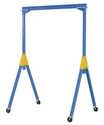 Vestil Steel Knock-Down Adjustable Height Gantry Crane with Total Locking Glass Filled Nylon Casters 15 Ft. Wide x 7 Ft. Max Usable Height 4,000 Lb. Capacity Blue