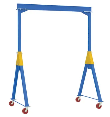 Vestil Steel Knock-Down Adjustable Height Gantry Crane with V-Groove Ductile Steel Casters 15 Ft. Wide x 7 Ft. Max Usable Height 6,000 Lb. Capacity Blue
