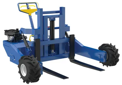 Vestil Steel 190CC Gas Powered Drive Lift and Tilt All-Terrain Pallet Truck 36 In. Long Adjustable Width Forks 2,000 Lb. Capacity Blue