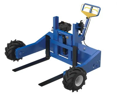 Vestil ALL-T-4-GPT powered all terrain pallet truck shown from an alternate angle