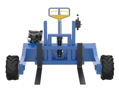 Vestil ALL-T-4-GPT powered all terrain pallet truck shown from an alternate angle
