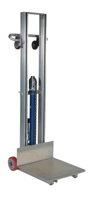 Vestil Aluminum Lite Load Lift With Foot Pump and Fixed Wheels 20 In. x 20 In. Platform 400 Lb. Capacity Silver