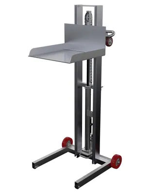 Vestil Aluminum Low Profile Lite Load Lift With Foot Pump and Fixed Wheels 20 In. x 20 In. Platform 400 Lb. Capacity Silver