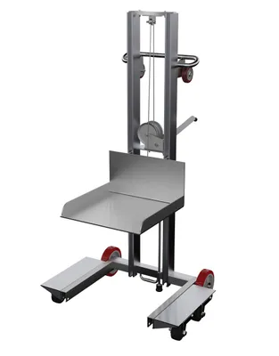 Vestil Aluminum Low Profile Lite Load Lift With Winch Swivel Casters and Manual Floor Lock 20 In. x 20 In. Platform 400 Lb. Capacity Silver