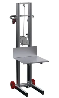 Vestil Aluminum Lite Load Lift With Winch, Fixed Wheels and Manual Floor Lock 20 In. x 20 In. Platform 400 Lb. Capacity Silver