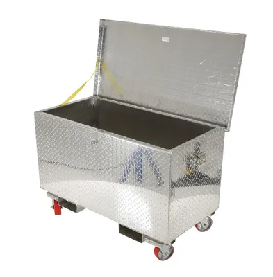 Vestil APTS-2448-CF aluminum tread plate portable tool boxe shown from an alternate angle