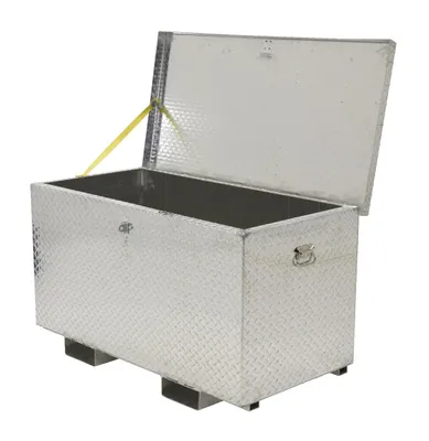 Vestil APTS-2448-F aluminum tread plate portable tool boxe shown from an alternate angle