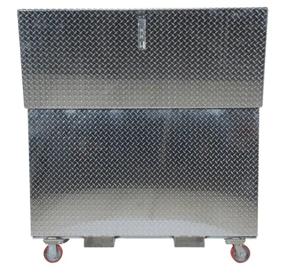 Vestil APTS-3660-CF-FD aluminum tread plate portable tool boxe shown from an alternate angle