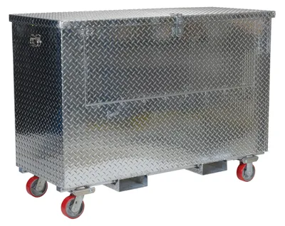 Vestil Aluminum Portable Tool Box with Fold Down Front Door with Casters and Fork Pockets 24-13/16 In. x 60-3/4 In. x 44-5/16 In. 2500 Lb. Capacity Silver