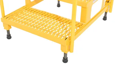 Vestil ASP-24-3-HR adjustable step stands with handrail shown from an alternate angle