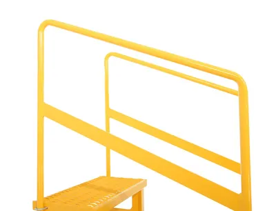 Vestil ASP-24-3-HR adjustable step stands with handrail shown from an alternate angle