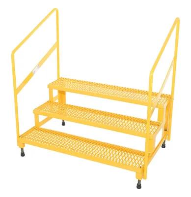 Vestil Steel Adjustable Step Stand 48 Inches Wide 3-Step with Handrails 500 Lb Capacity Yellow