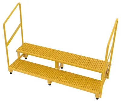 Vestil Steel Adjustable Step Stand 60 Inches Wide 2-Step with Handrails 500 Lb. Capacity Yellow
