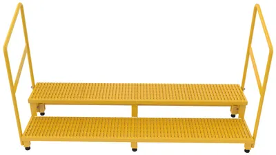 Vestil Steel Adjustable Step Stand 72 inch Wide 2-Step with Handrails 500 Lb. Capacity Yellow